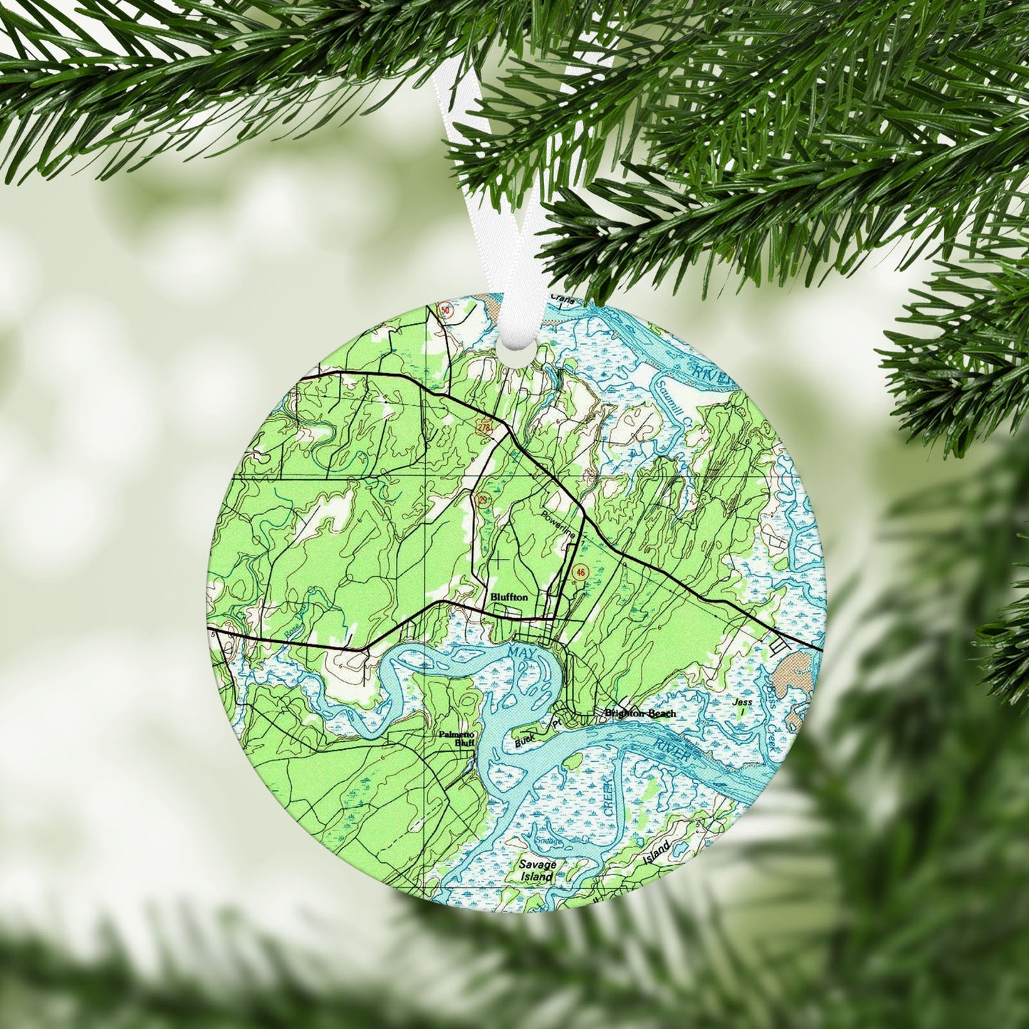 Bluffton South Carolina Vintage Map Ornament