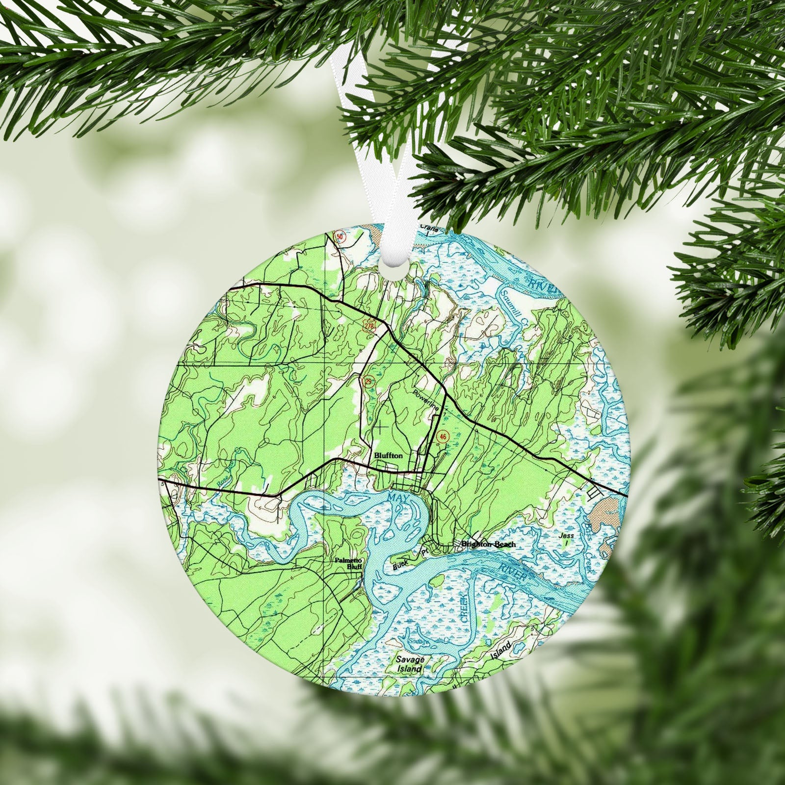 Bluffton South Carolina Vintage Map Ornament