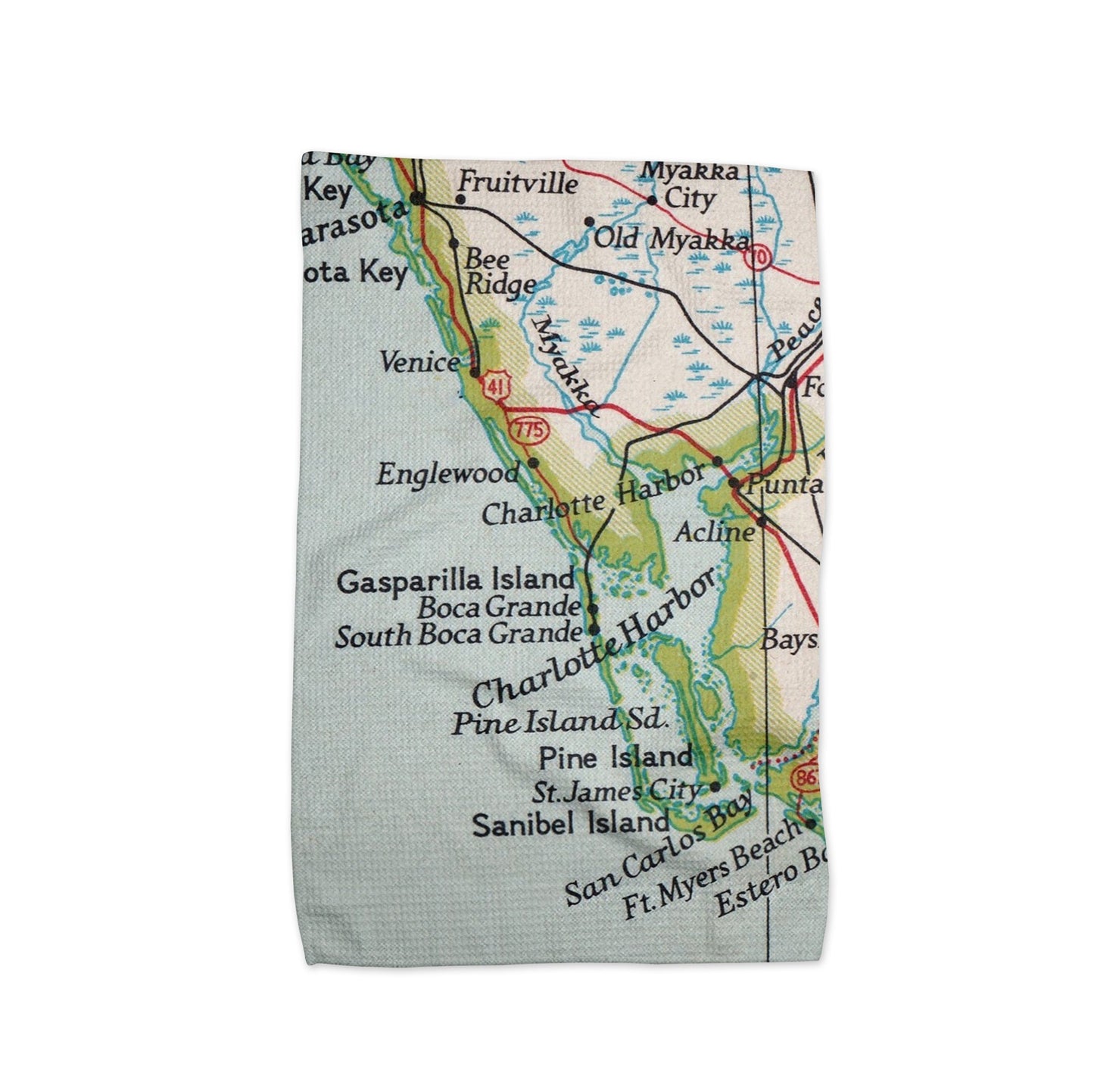 Boca Grande Florida Map Tea Towel | Waffle-Weave Kitchen Towel Gift