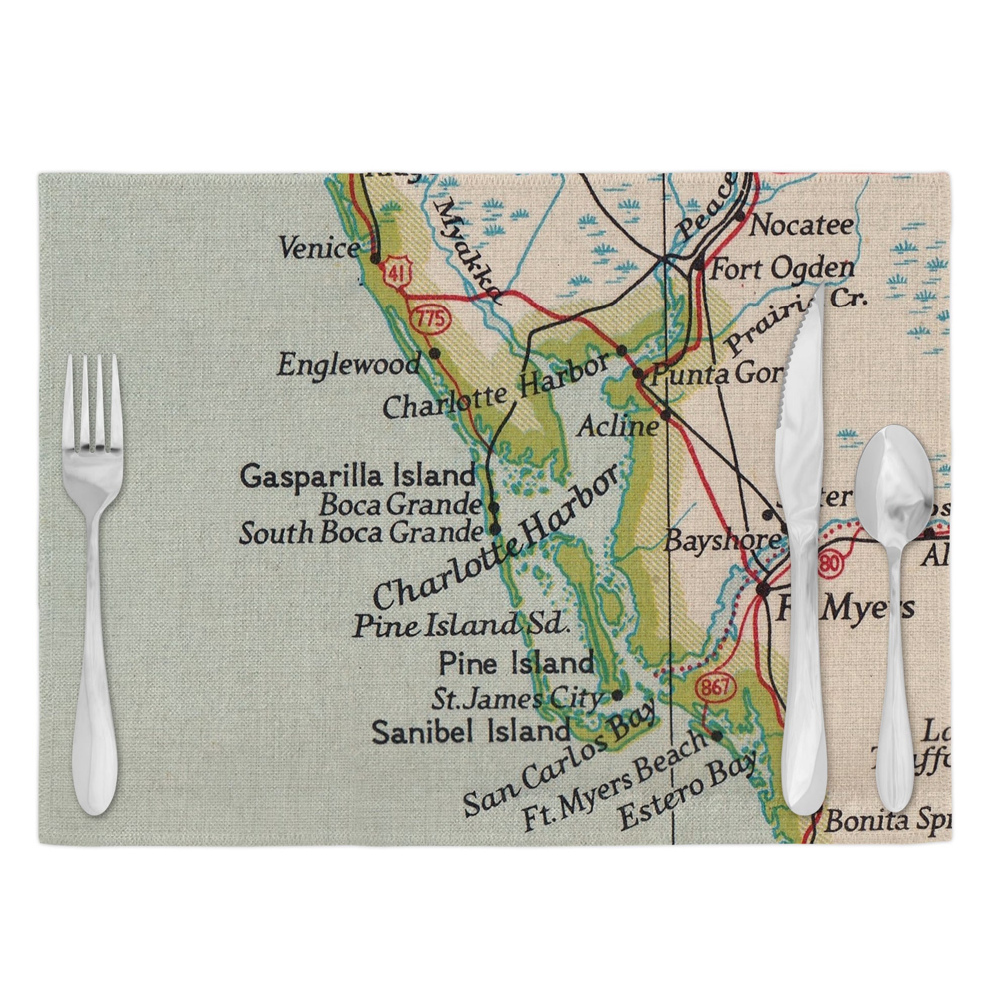 Boca Grande Florida Vintage Map Placemats Set of 4