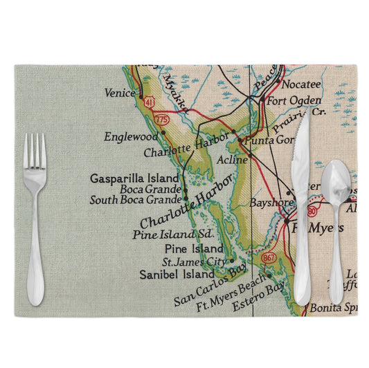 Boca Grande Florida Vintage Map Placemats Set of 4