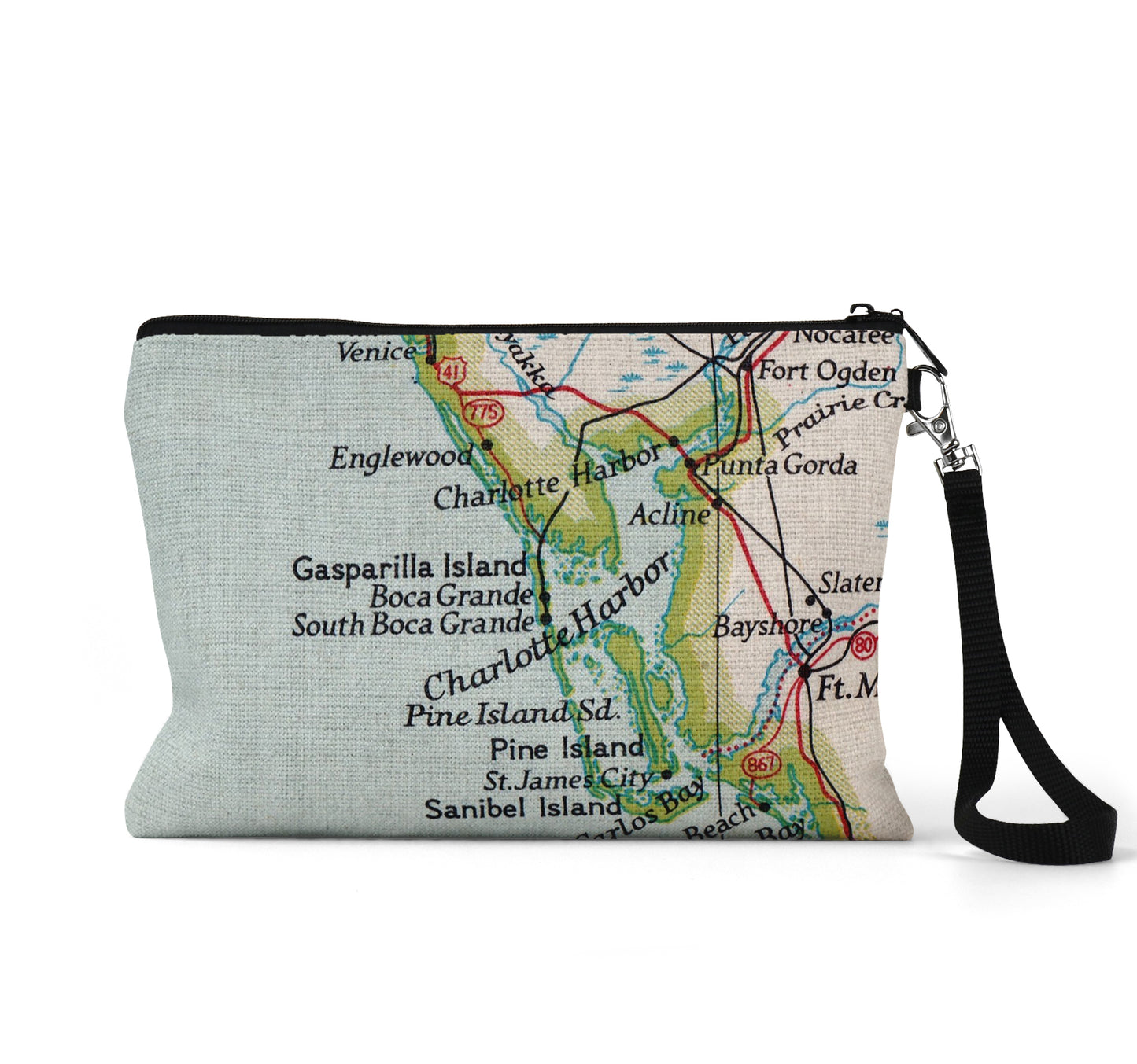 Boca Grande Florida map wristlet travel pouch