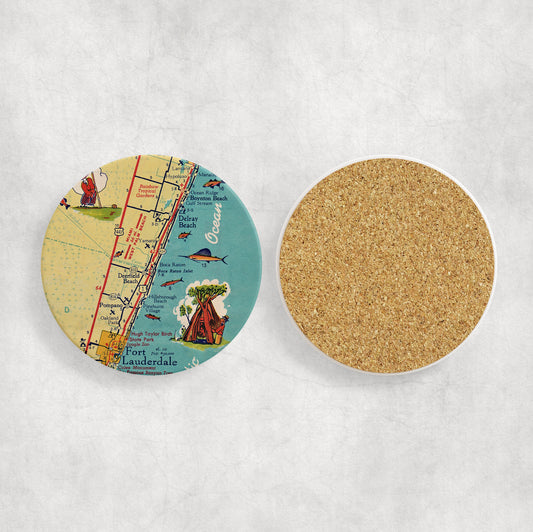 Boca Raton Florida Map Coasters | Set of 4 Vintage Boca Raton Florida Drink Coasters | Travel-Inspired Home Decor