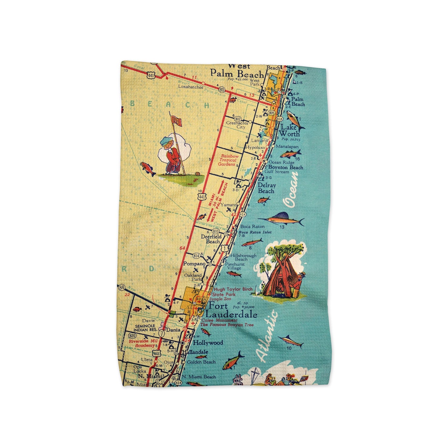 Boca Raton Florida Map Tea Towel | Waffle-Weave Kitchen Towel Gift