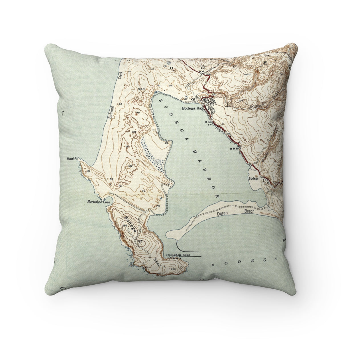 Bodega Bay California vintage map pillow