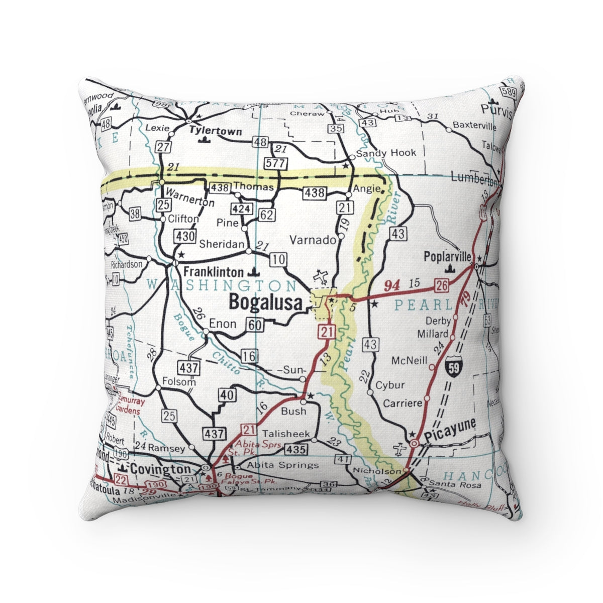 Bogalusa Louisiana vintage map pillow
