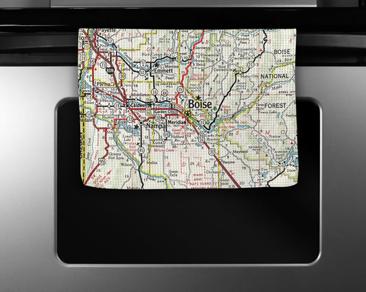 Boise Idaho Map Tea Towel | Waffle-Weave Kitchen Towel Gift