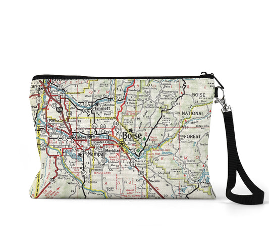 Boise Idaho map wristlet travel pouch