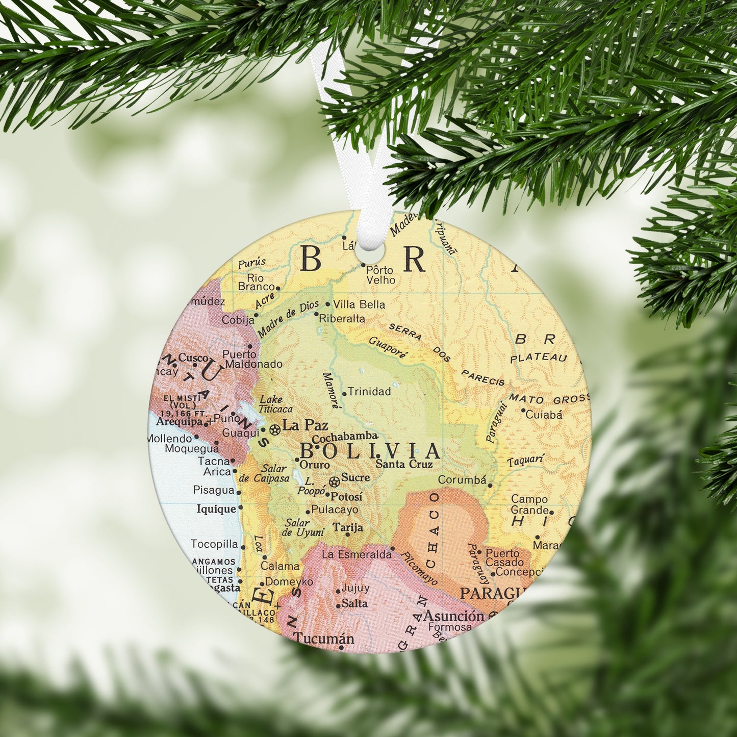 Bolivia Vintage Map Ornament