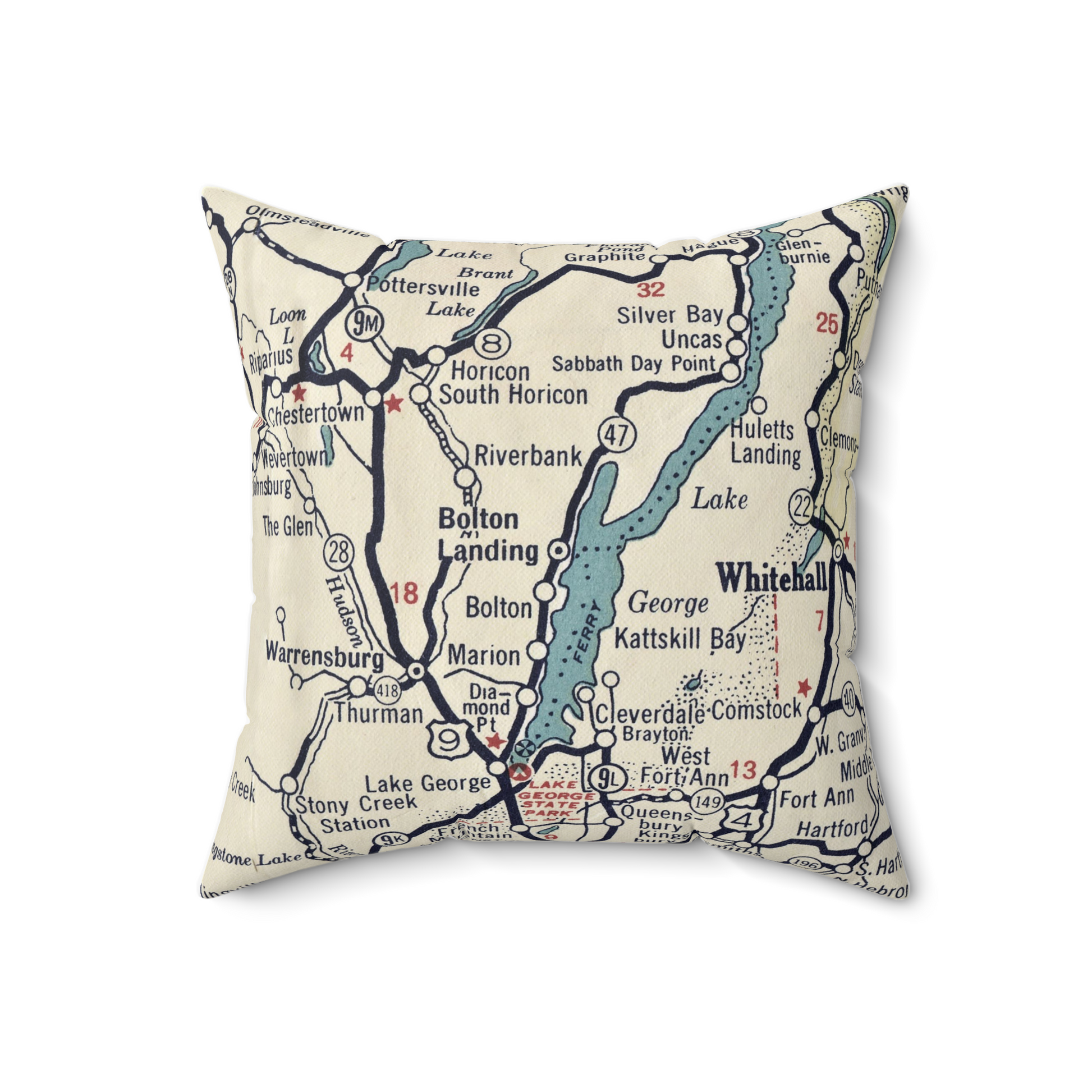 Bolton Landing New York vintage map pillow