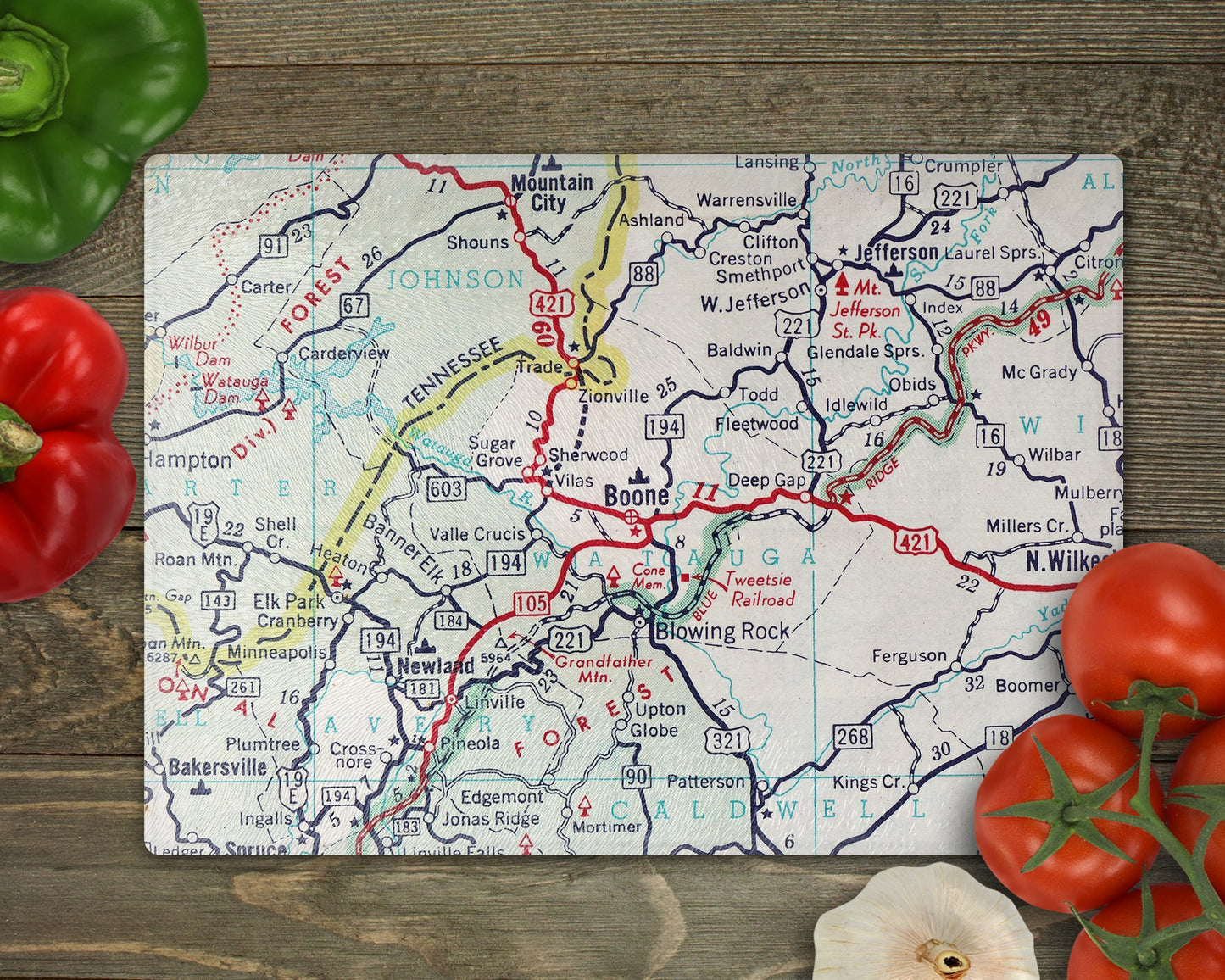 Boone North Carolina Map Cutting Board | Travel Gift | Kitchen Decor