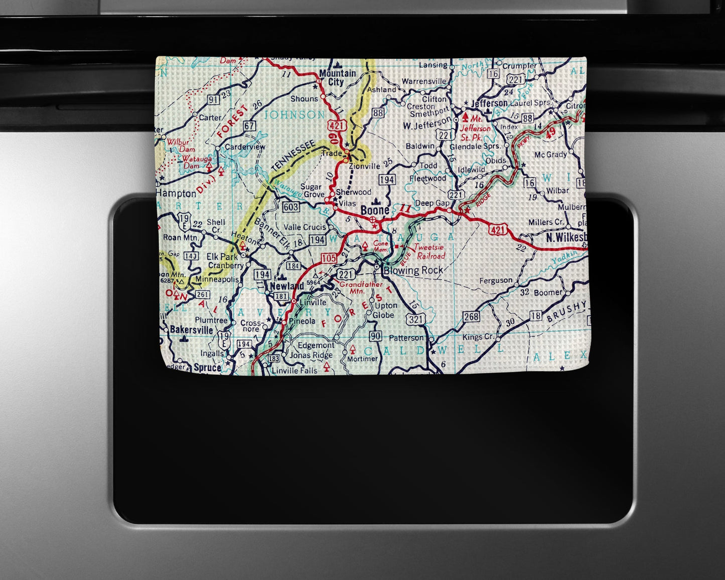Boone North Carolina Map Tea Towel | Waffle-Weave Kitchen Towel Gift