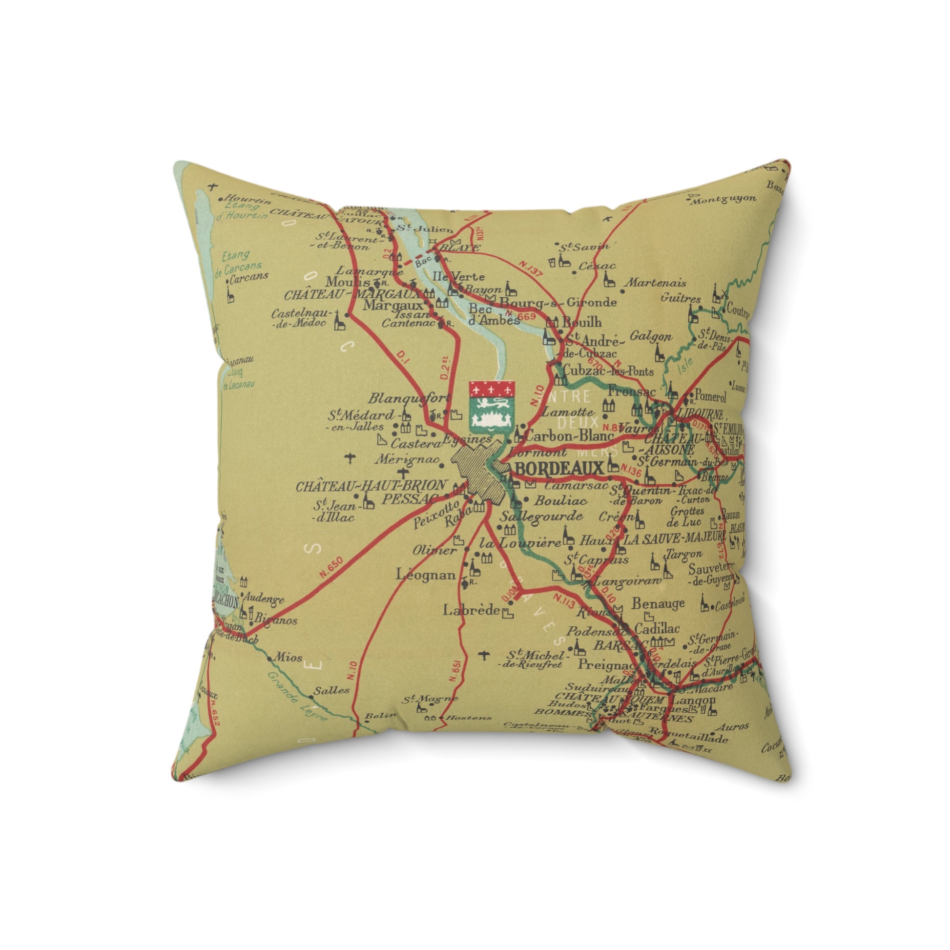 Bordeaux France vintage map pillow