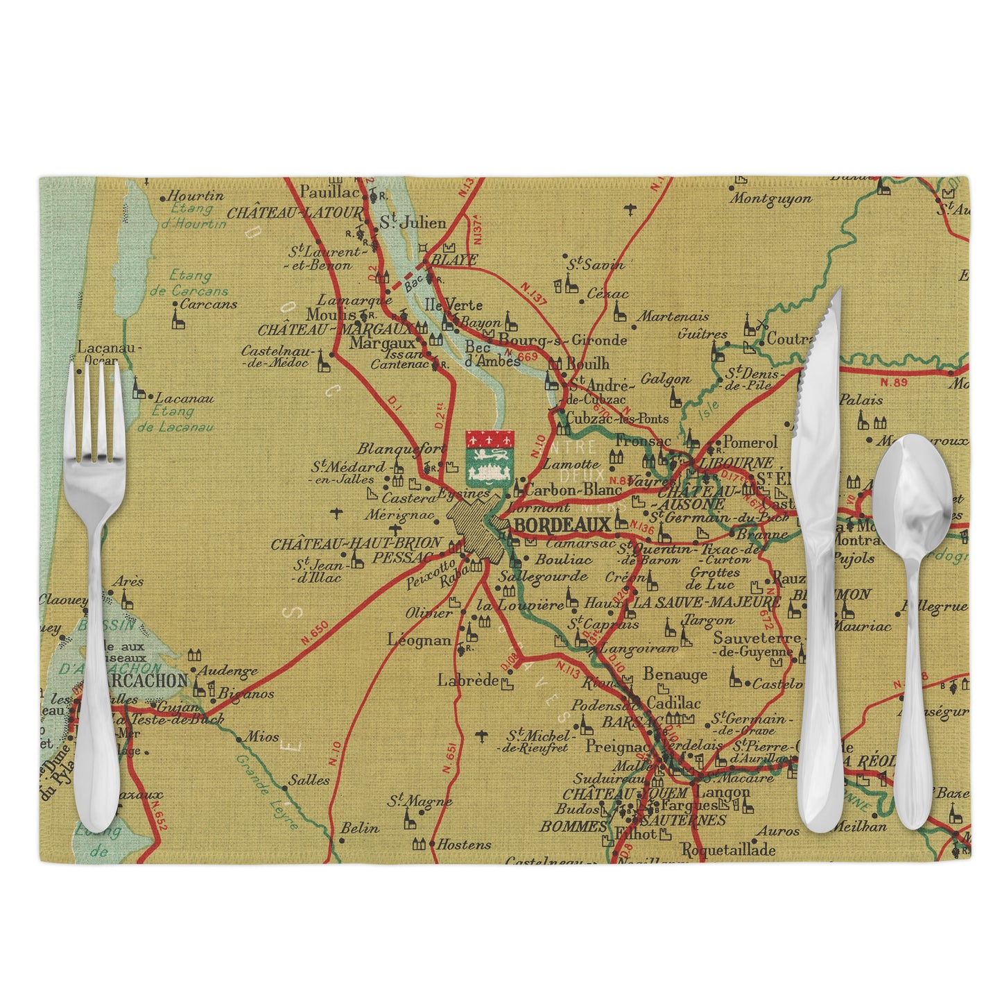 Bordeaux France Vintage Map Placemats Set of 4