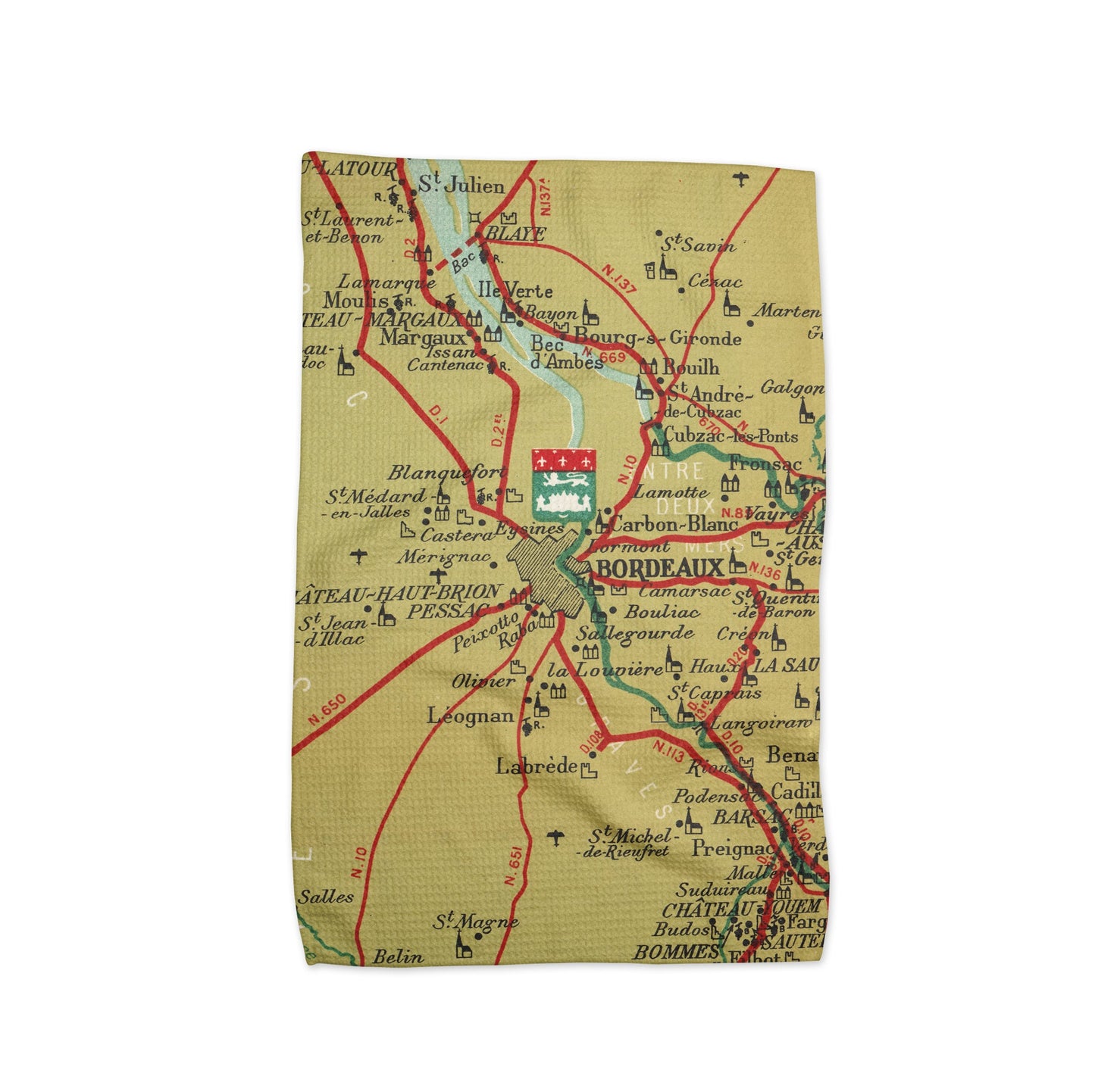 Bordeaux France Map Tea Towel | Waffle-Weave Kitchen Towel Gift