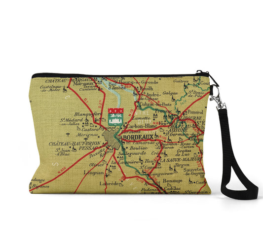 Bordeaux France map wristlet travel pouch