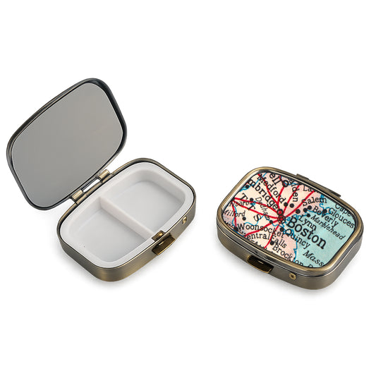 Boston Vintage Map Pill Case with Mirror