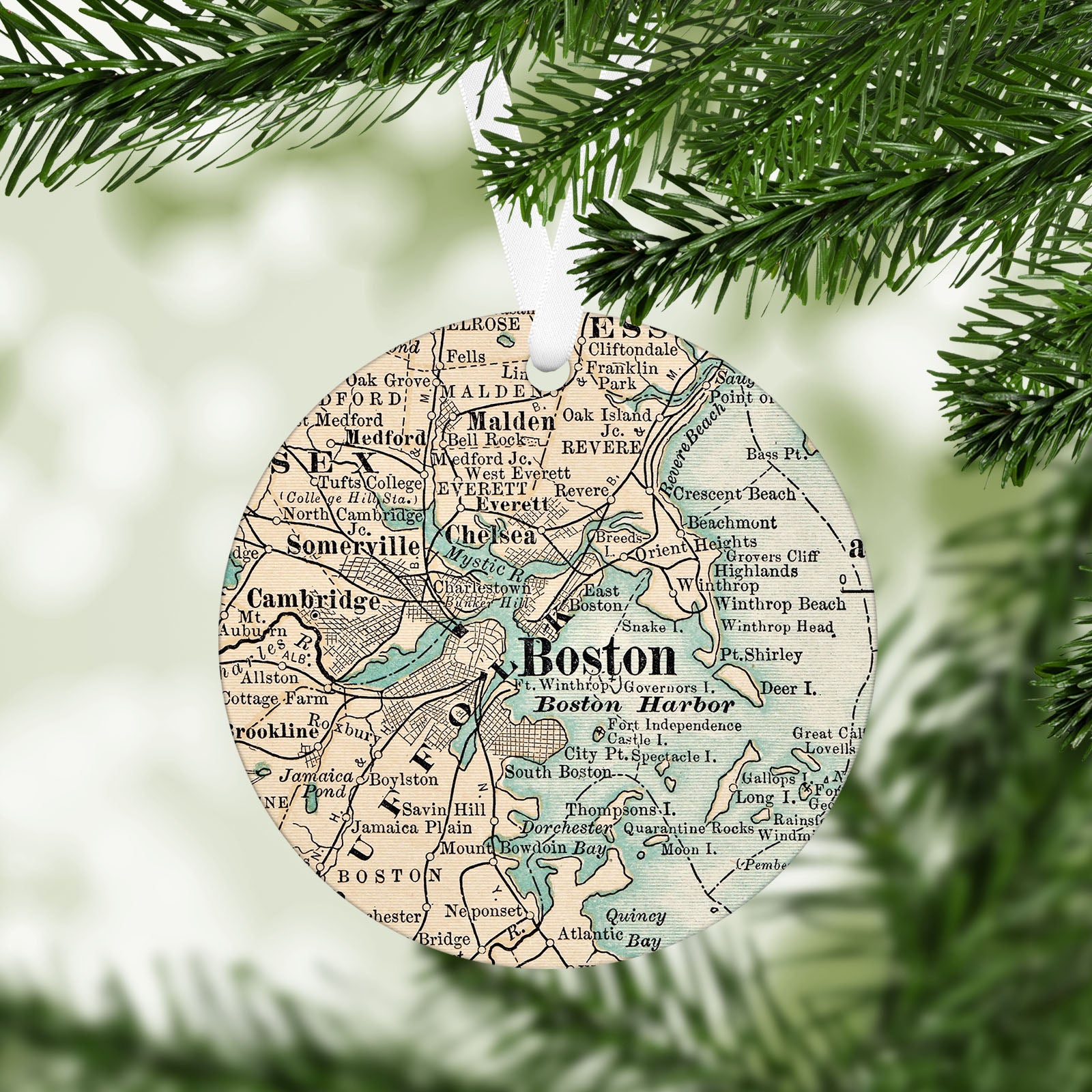 Boston Massachusetts Vintage Map Ornament