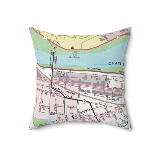 Boston University Campus Map Throw Pillow | BU College Home Decor