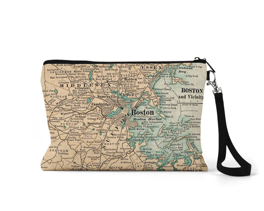 Boston map wristlet travel pouch
