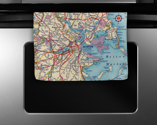 Boston Massachusetts Map Kitchen Towel | Vintage-Inspired City Gift