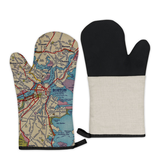 Boston, Massachusetts Map Oven Mitt | Vintage-Inspired Kitchen Gift