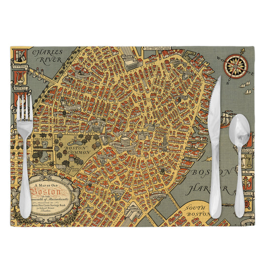 Boston Massachusetts Vintage Map Placemats Set of 4