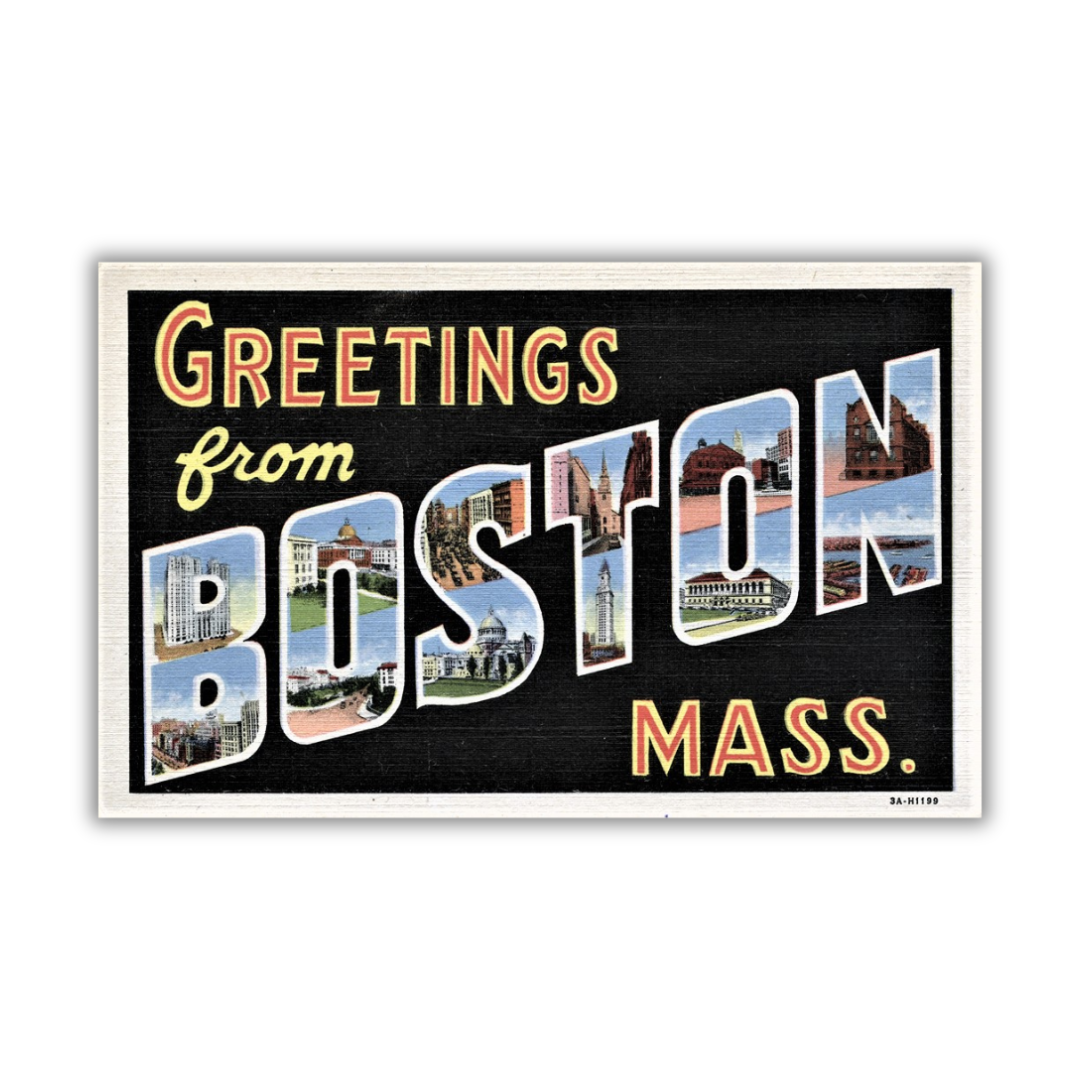 Boston Massachusetts Vintage Postcard Vinyl Sticker