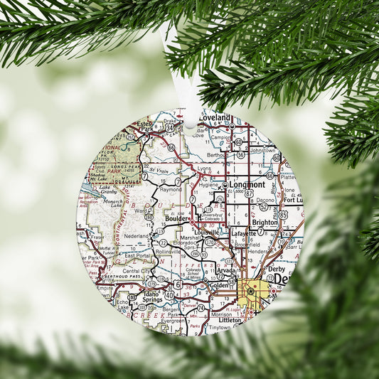Boulder Colorado Vintage Map Ornament