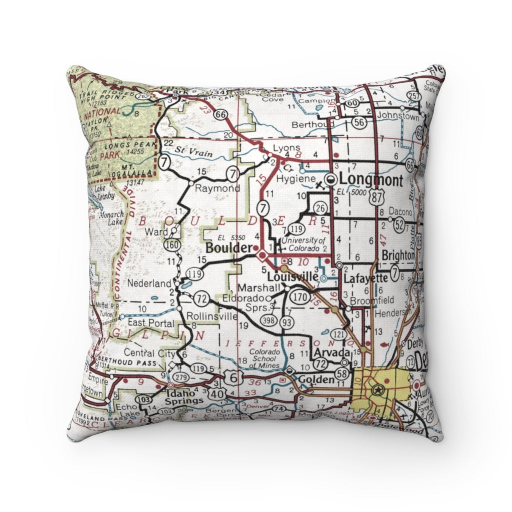 Boulder Colorado vintage map pillow