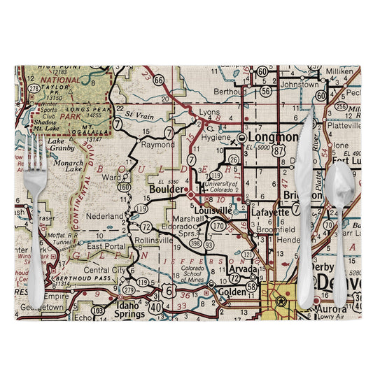 Boulder Colorado Vintage Map Placemats Set of 4