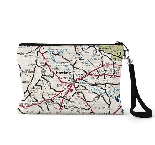 Bowling Green Kentucky map wristlet travel pouch