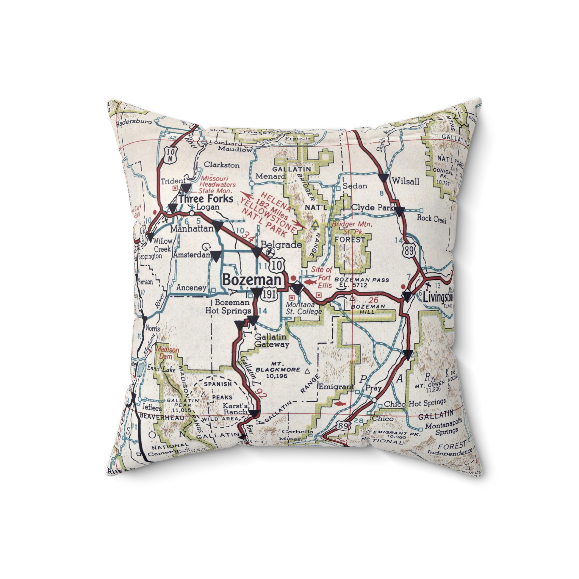 Bozeman Montana vintage map pillow