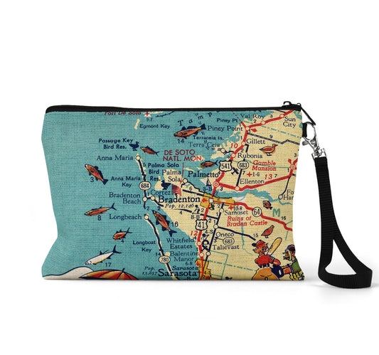 Bradenton Florida map wristlet travel pouch