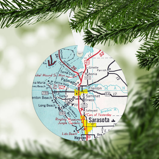 Bradenton Florida Vintage Map Ornament
