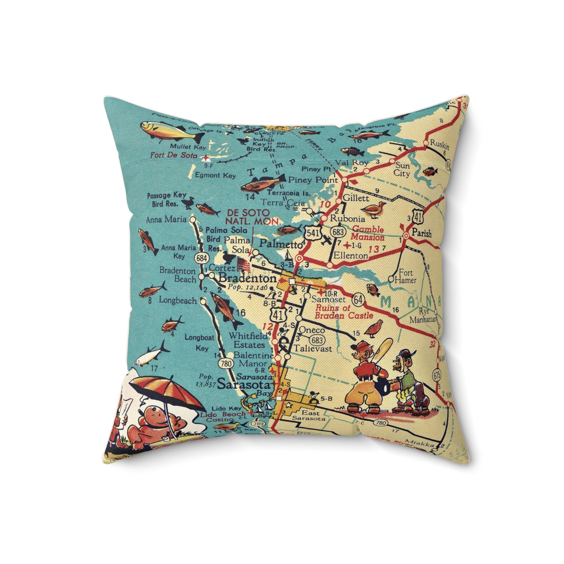 Bradenton Florida vintage map pillow
