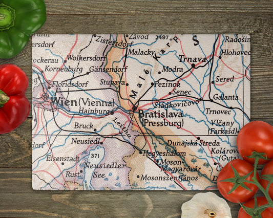 Bratislava Slovakia Vintage Map Glass Cutting Board