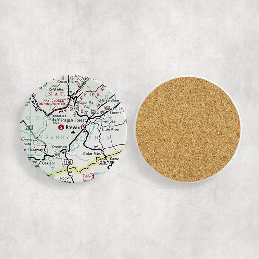 Brevard North Carolina Map Coasters | Set of 4 Vintage Brevard North Carolina Drink Coasters | Travel-Inspired Home Decor