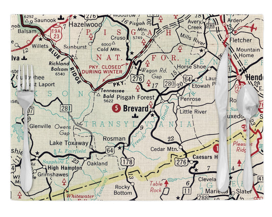 Brevard North Carolina Vintage Map Placemats Set of 4