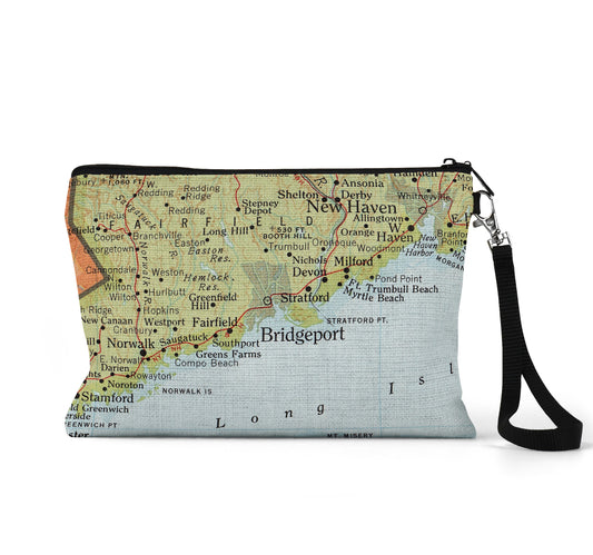 Bridgeport Connecticut map wristlet travel pouch