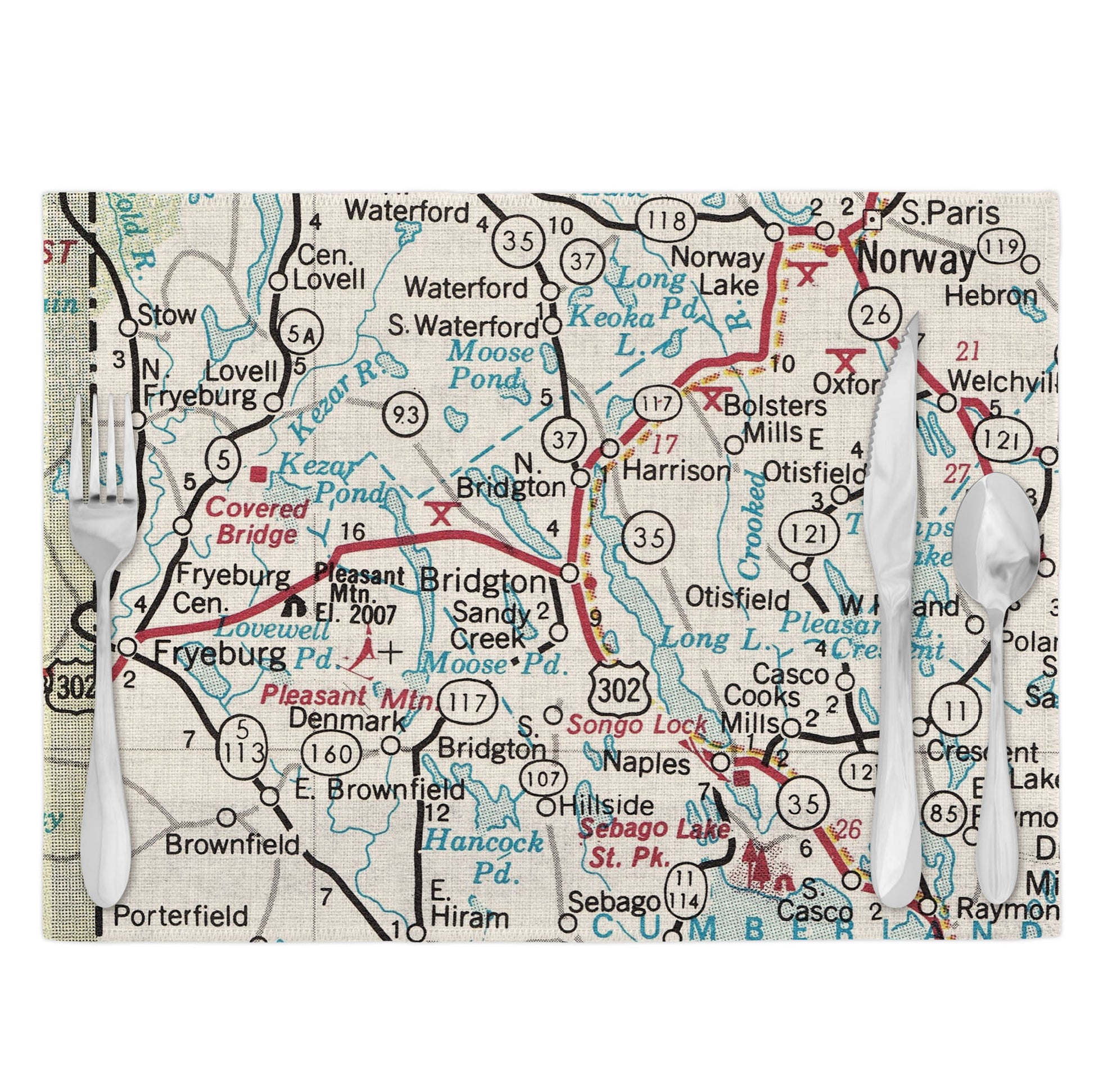Bridgton Maine Vintage Map Placemats Set of 4