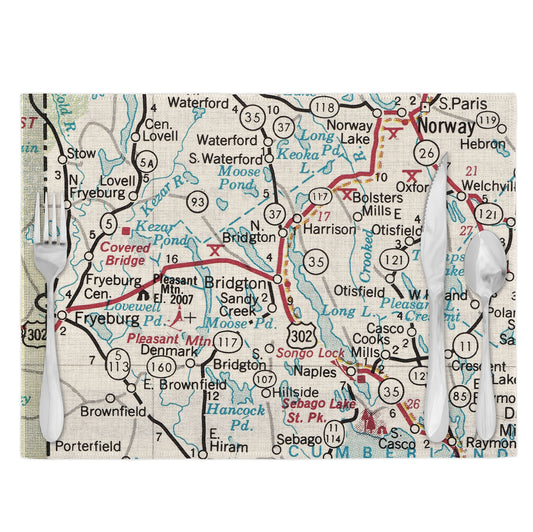 Bridgton Maine Vintage Map Placemats Set of 4