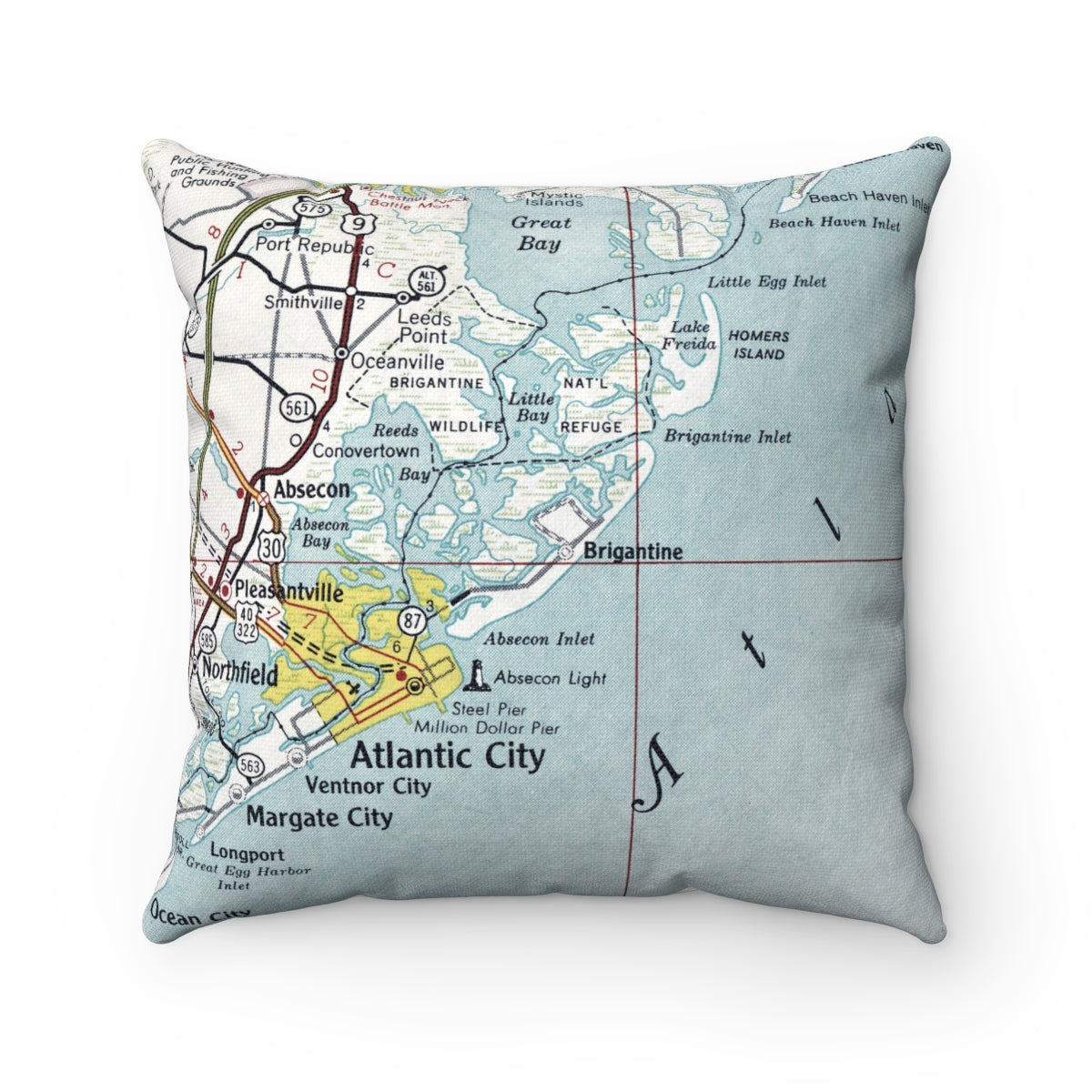 Brigantine New Jersey vintage map pillow