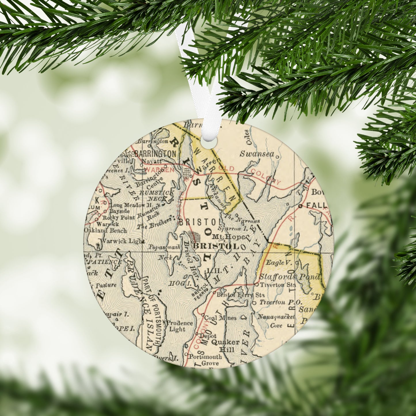 Bristol Rhode Island Vintage Map Ornament