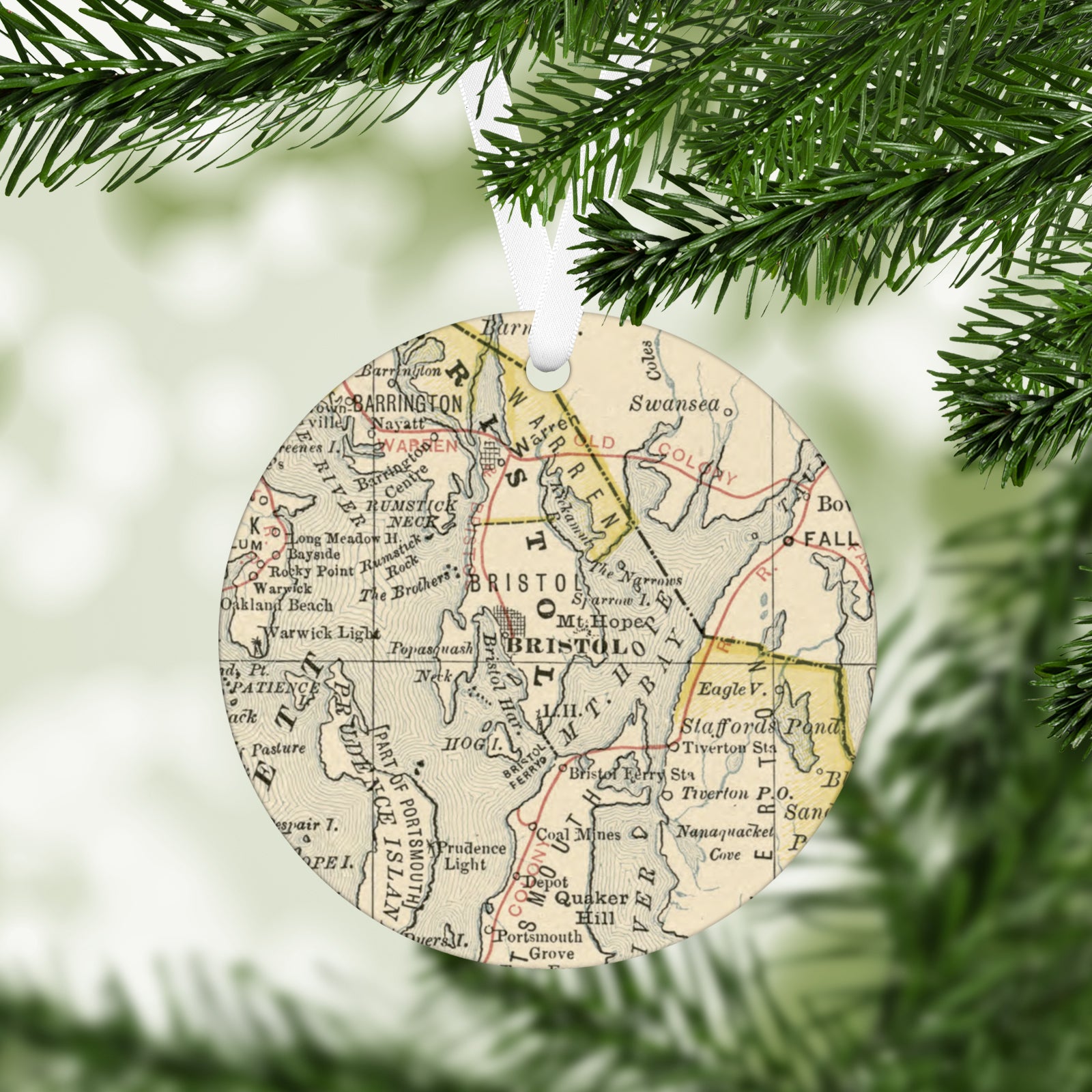 Bristol Rhode Island Vintage Map Ornament