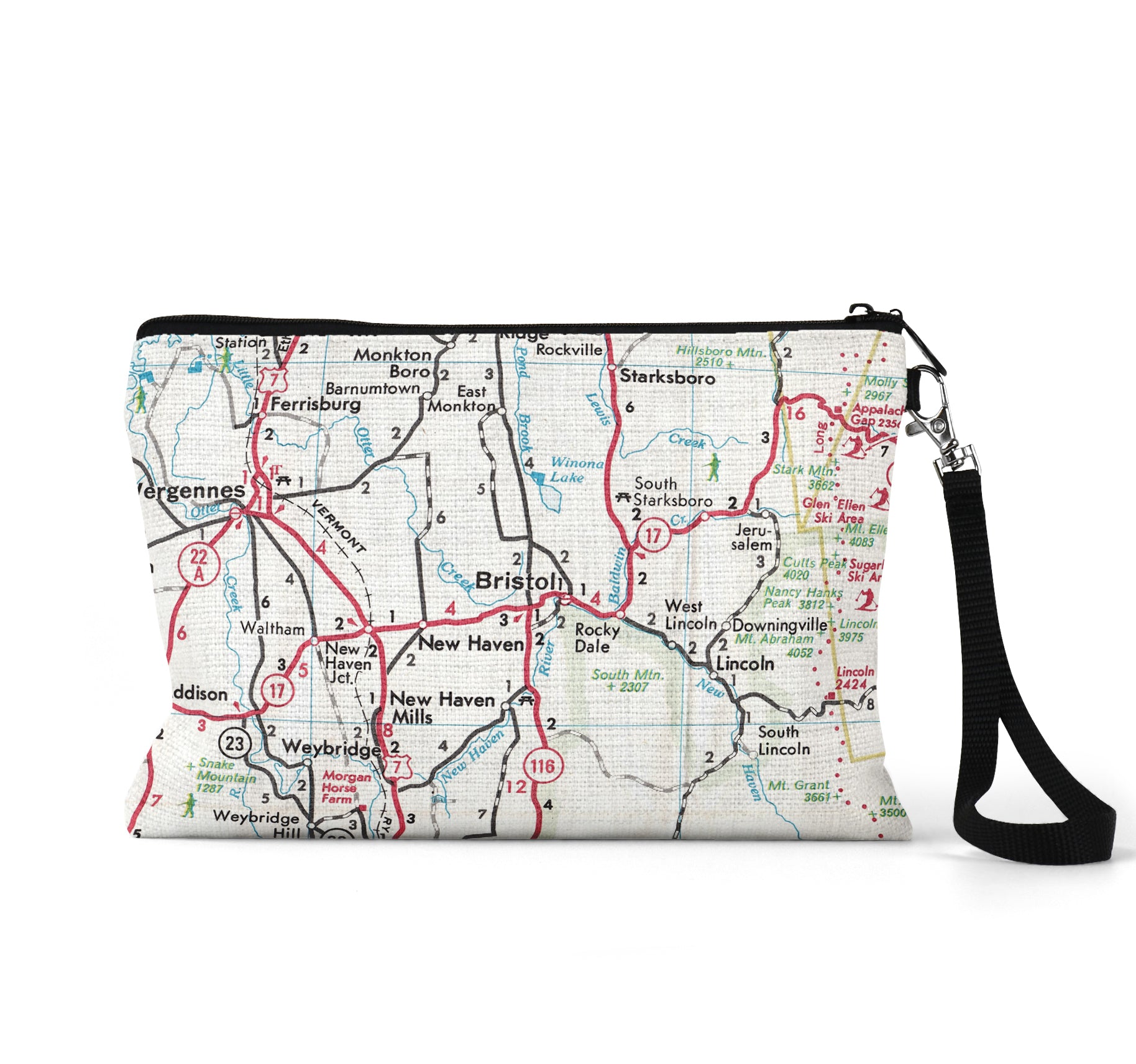 Bristol Vermont map wristlet travel pouch