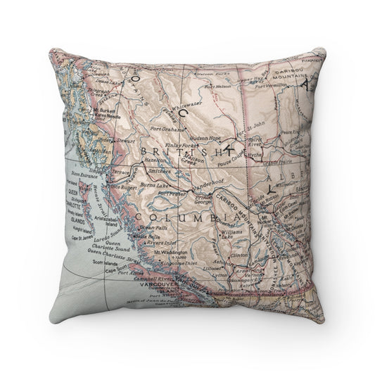 British Columbia vintage map pillow