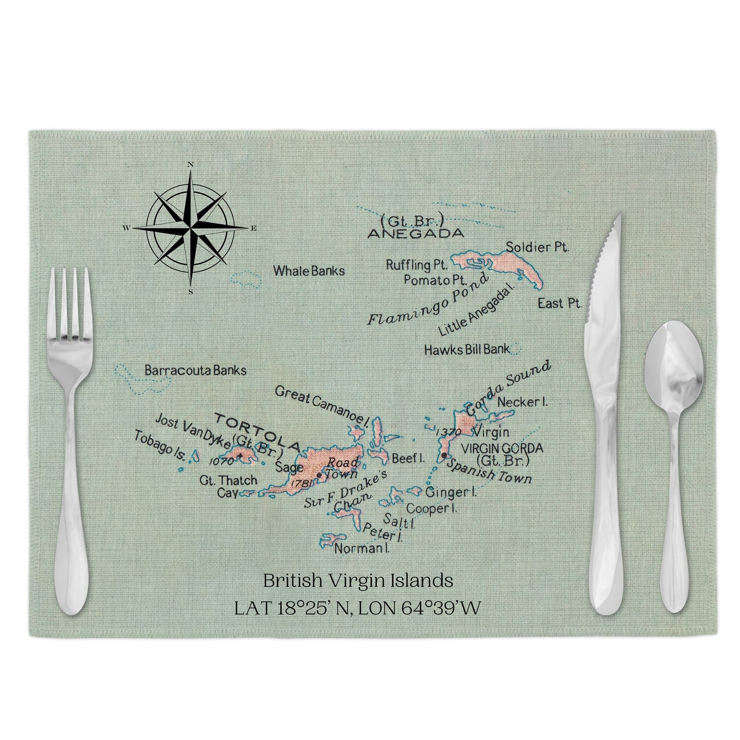 British Virgin Islands Vintage Map Placemats Set of 4