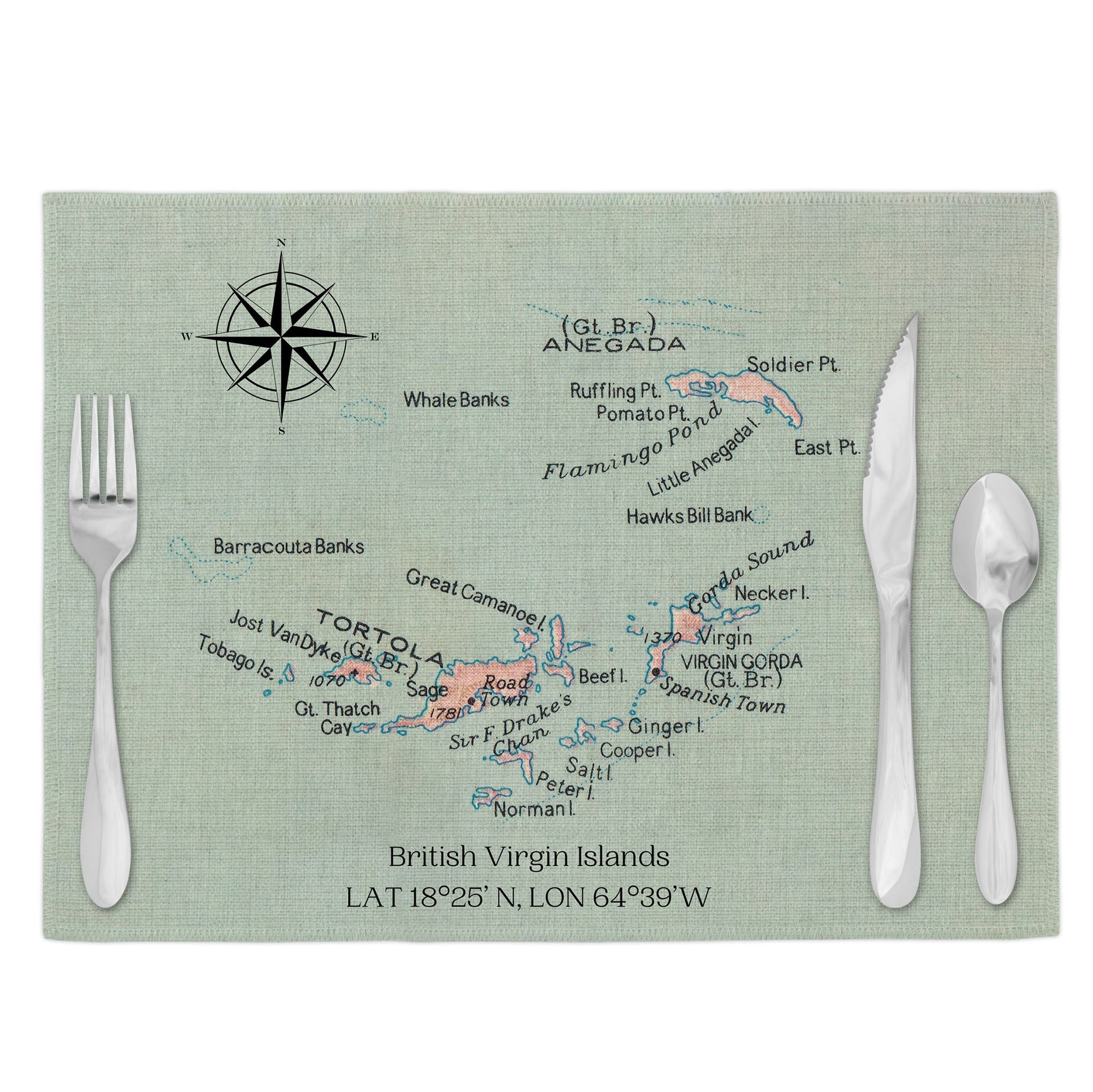 British Virgin Islands Vintage Map Placemats Set of 4