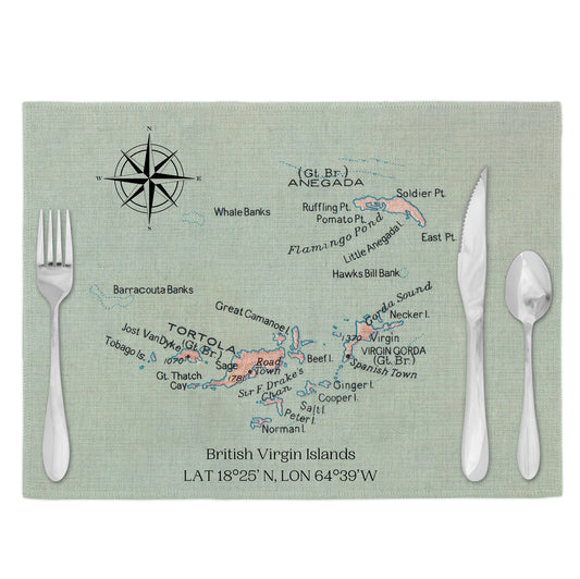 British Virgin Islands Vintage Map Placemats Set of 4